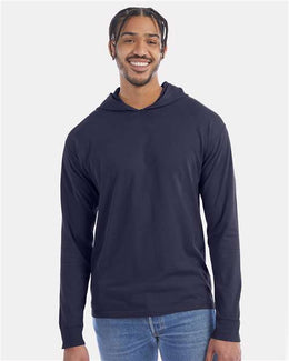 ComfortWash by Hanes Unisex Garment-Dyed Jersey Hooded Long Sleeve T-Shirt | Anchor Slate - Front