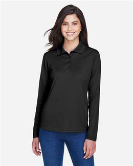CORE365 Women's Pinnacle Performance Long Sleeve Piqué Polo | Black - Front