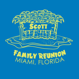 Tiki hut tropical family reunion t-shirt design