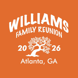 Williams Family Reunion 2026 logo with a tree on an orange background