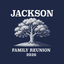 Majestic oak tree family reunion t-shirt design.