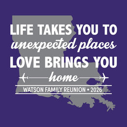Love brings you home family reunion t-shirt design