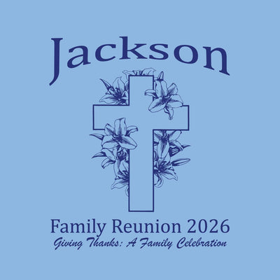 flower-draped religious cross theme reunion t-shirt design