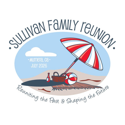 Beach scene family reunion t-shirt design