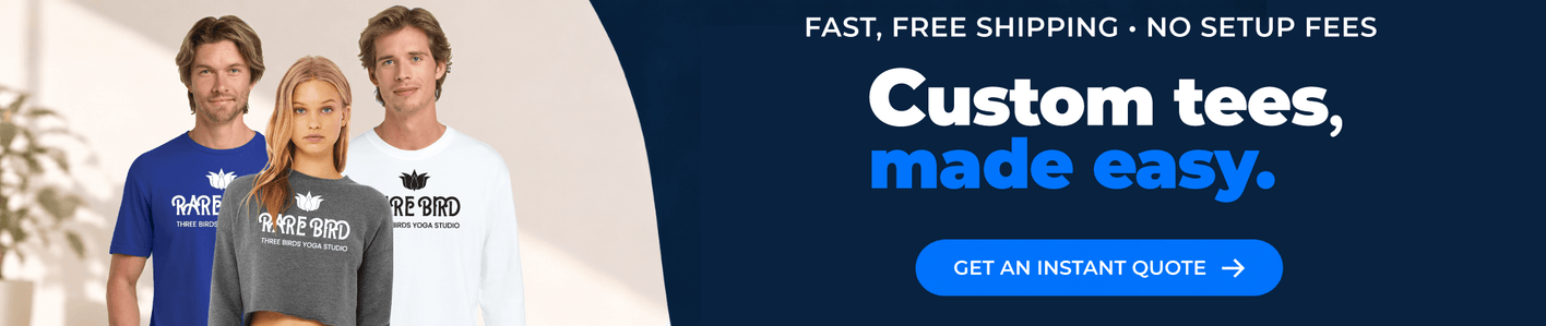 Custom t-shirt printing – fast, free shipping and no set-up fees. Get an instant quote.