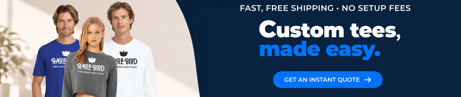 Custom t-shirt printing – fast, free shipping and no set-up fees. Get an instant quote.