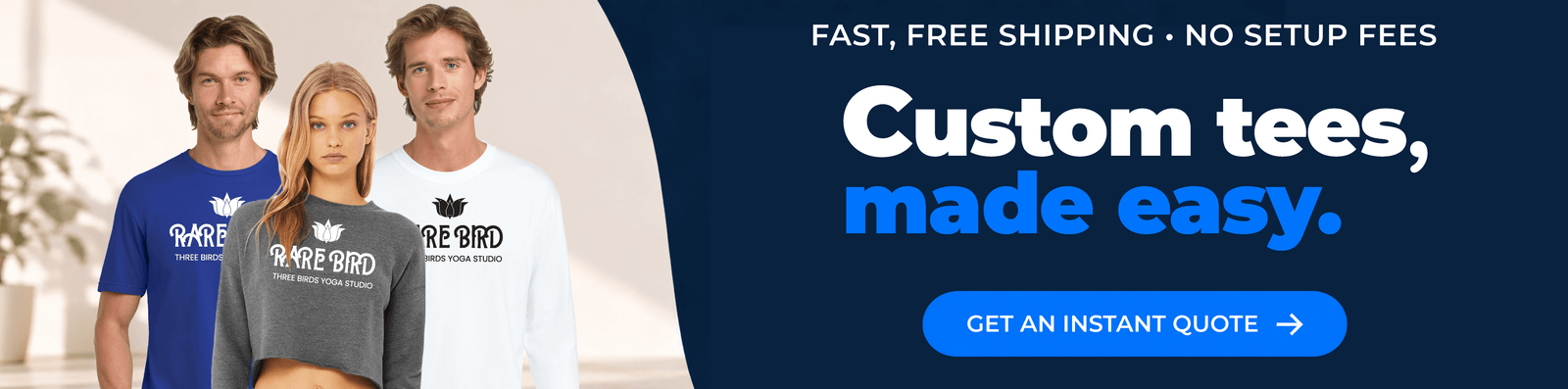 Custom t-shirt printing – fast, free shipping and no set-up fees. Get an instant quote.