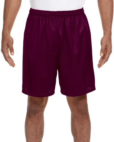 A4 Adult Seven Inch Inseam Mesh Shorts N5293 | Maroon - Front