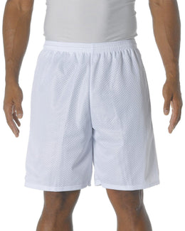 A4 Adult Nine Inch Inseam Mesh Shorts N5296 | White - Front