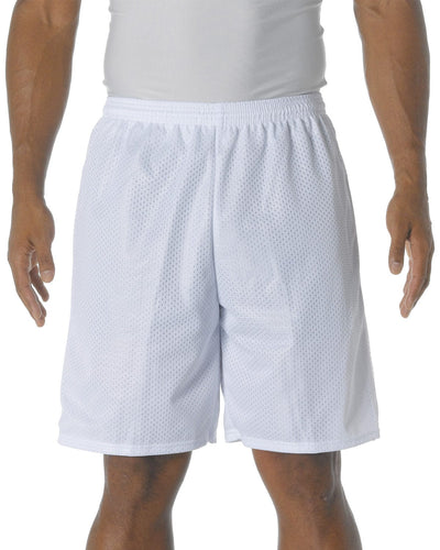 A4 Adult Nine Inch Inseam Mesh Shorts N5296 | White - Front