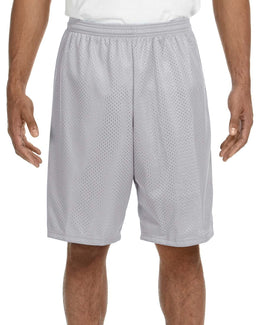 A4 Adult Nine Inch Inseam Mesh Shorts N5296 | Silver - Front