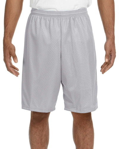 A4 Adult Nine Inch Inseam Mesh Shorts N5296 | Silver - Front