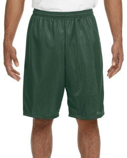 A4 Adult Nine Inch Inseam Mesh Shorts N5296 | Forest Green - Front