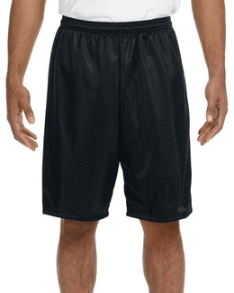 A4 Adult Nine Inch Inseam Mesh Shorts N5296 | Black - Front