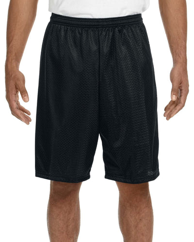 A4 Adult Nine Inch Inseam Mesh Shorts N5296 | Black - Front