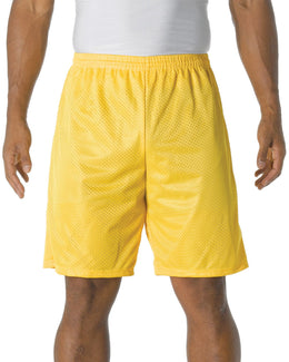 A4 Adult Nine Inch Inseam Mesh Shorts N5296 | Gold - Front