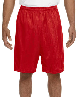 A4 Adult Nine Inch Inseam Mesh Shorts N5296 | Scarlet - Front