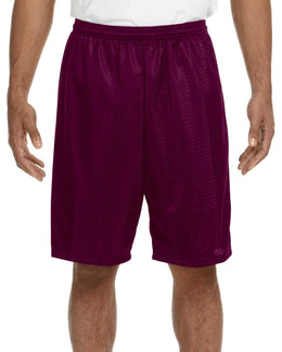 A4 Adult Nine Inch Inseam Mesh Shorts N5296 | Maroon - Front