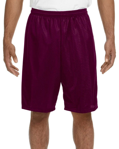 A4 Adult Nine Inch Inseam Mesh Shorts N5296 | Maroon - Front
