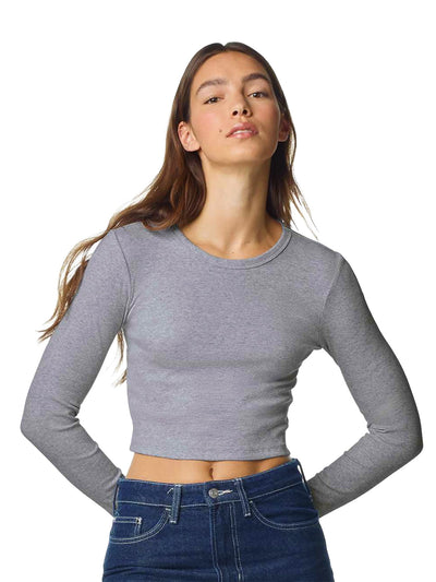 American Apparel Women's Baby Rib Long Sleeve Fitted Tee - in Heather Grey
