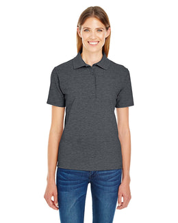 Hanes Ladies X-Temp Pique Polo Shirt with Fresh IQ 035P | Charcoal Heather - Front