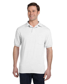 Hanes 50/50 Jersey Knit Pocket Polo Shirt 054P | White - Front