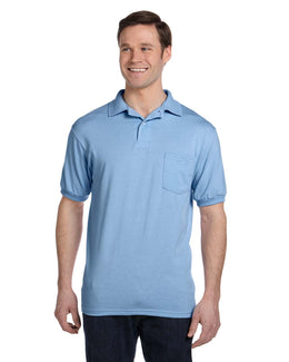 Hanes 50/50 Jersey Knit Pocket Polo Shirt 054P | Light Blue - Front
