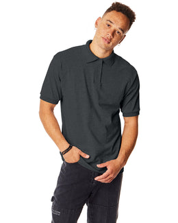 Hanes Jersey Knit Polo Shirt 054 | Charcoal Heather - Front