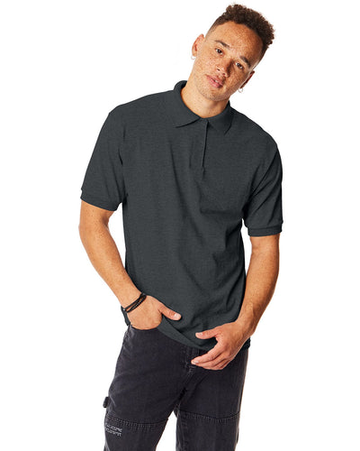 Hanes Jersey Knit Polo Shirt 054 | Charcoal Heather - Front