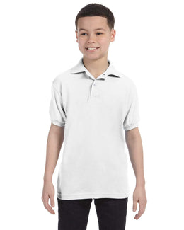 Hanes Youth Jersey Knit Polo Shirt 054Y | White - Front