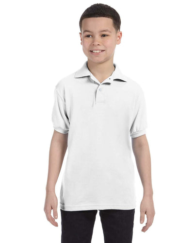 Hanes Youth Jersey Knit Polo Shirt 054Y | White - Front