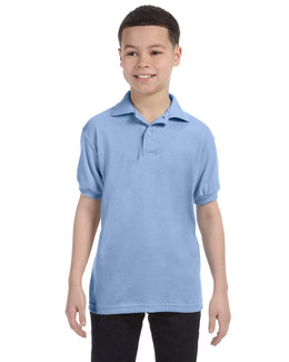 Hanes Youth Jersey Knit Polo Shirt 054Y | Light Blue - Front