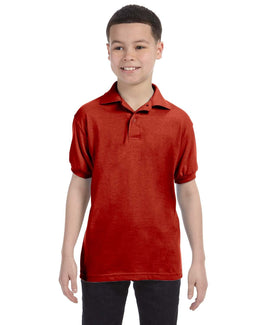 Hanes Youth Jersey Knit Polo Shirt 054Y | Deep Red - Front