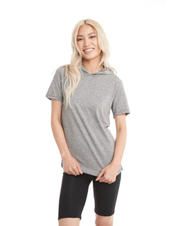 Next Level Apparel Unisex Mock Twist Short Sleeve Hoody T-Shirt 2022 | Heather Gray - Front