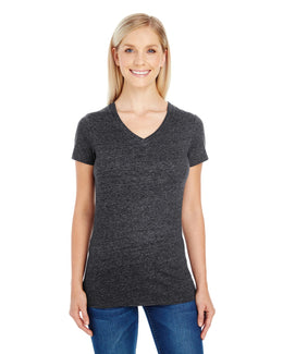 Threadfast Apparel Ladies Triblend Short Sleeve V-Neck Tee 202B | Black Triblend - Front