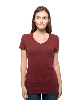 Threadfast Apparel Ladies Triblend Short Sleeve V-Neck Tee 202B | Card Blck Trblnd - Front