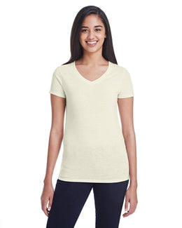 Threadfast Apparel Ladies Triblend Short Sleeve V-Neck Tee 202B | Cream Triblend - Front