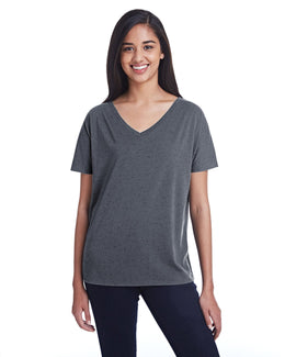 Threadfast Apparel Ladies Triblend Fleck Flowy V-Neck Tee 203FV | Charcoal Fleck - Front
