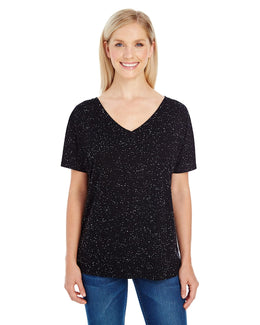 Threadfast Apparel Ladies Triblend Fleck Flowy V-Neck Tee 203FV | Black Fleck - Front