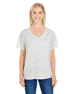 Threadfast Apparel Ladies Triblend Fleck Flowy V-Neck Tee 203FV | Cream Fleck - Front