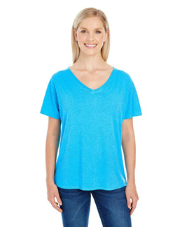 Threadfast Apparel Ladies Triblend Fleck Flowy V-Neck Tee 203FV | Turquoise Fleck - Front