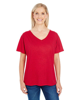 Threadfast Apparel Ladies Triblend Fleck Flowy V-Neck Tee 203FV | Red Fleck - Front