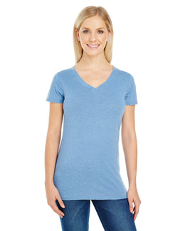 Threadfast Apparel Ladies Vintage Dye Short Sleeve V-Neck Tee 208B | Vintage Denim - Front