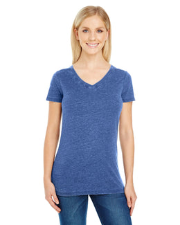 Threadfast Apparel Ladies Vintage Dye Short Sleeve V-Neck Tee 208B | Vintage Navy - Front