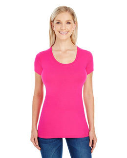 Threadfast Apparel Ladies Spandex Short Sleeve Scoop Neck Tee 220S | Active Pink - Front