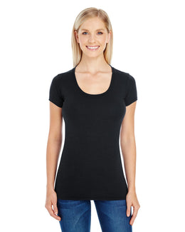 Threadfast Apparel Ladies Spandex Short Sleeve Scoop Neck Tee 220S | Active Black - Front
