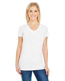 Threadfast Apparel Ladies Pigment Dye V-Neck Tee 230B | White - Front