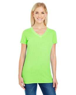Threadfast Apparel Ladies Pigment Dye V-Neck Tee 230B | Lime - Front