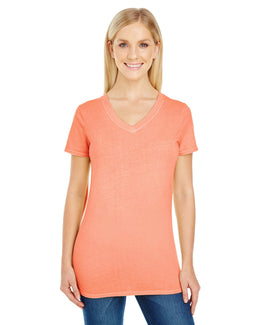 Threadfast Apparel Ladies Pigment Dye V-Neck Tee 230B | Tangerine - Front