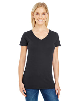 Threadfast Apparel Ladies Pigment Dye V-Neck Tee 230B | Black - Front